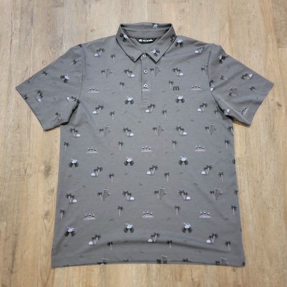Travis Mathew Polo Shirt Men's Large Gray Beach Beer Parrot All over Print Golf - Picture 2 of 7
